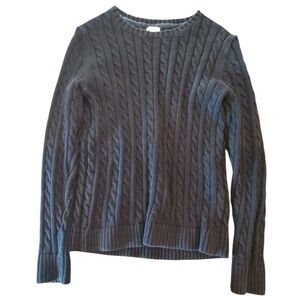 L.L. Bean Women's Sweater SZ M Blue Cable Knit Pullover Long Sleeve Cotton #1102